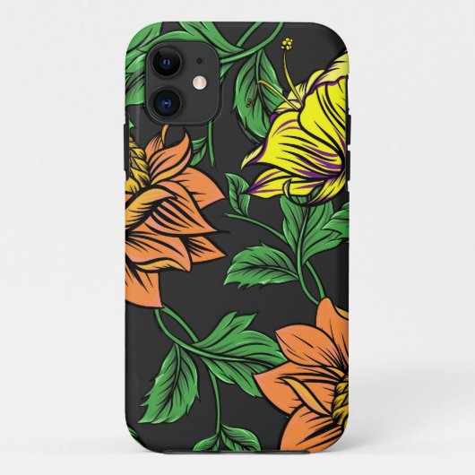 Heldergekleurde bloemen komen op uit een zwarte ac Case-Mate iPhone case (Achterkant)