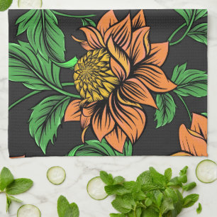 Heldergekleurde bloemen springen uit een zwarte ac theedoek