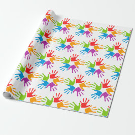 Heldergekleurde diversiteit Handhand-prints Cadeaupapier