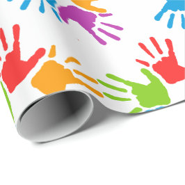 Heldergekleurde diversiteit Handhand-prints Cadeaupapier