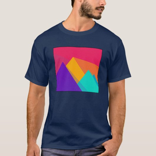 Heldergekleurde geometrische driehoeken en piramid t-shirt (Voorkant)