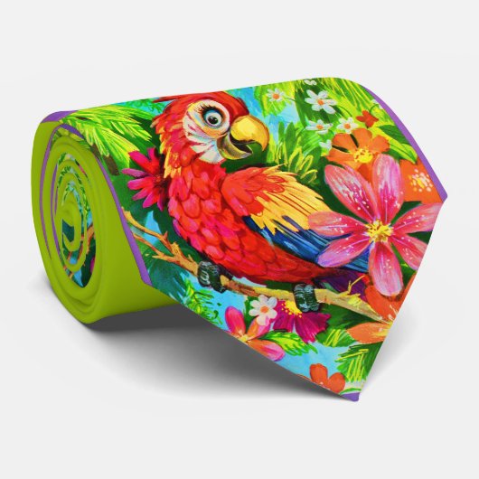 heldergekleurde papegaai print stropdas (Opgerold)