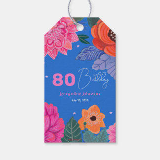 Heldergekleurde wilde bloemen roze blauwe verjaard cadeaulabel