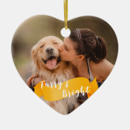 Heldergele aangepaste hond foto Happy Pawholidays Keramisch Ornament