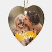 Heldergele aangepaste hond foto Happy Pawholidays Keramisch Ornament (Links)