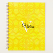 Heldergele Batik Elegante Monogram Naam Planner (Voorkant)