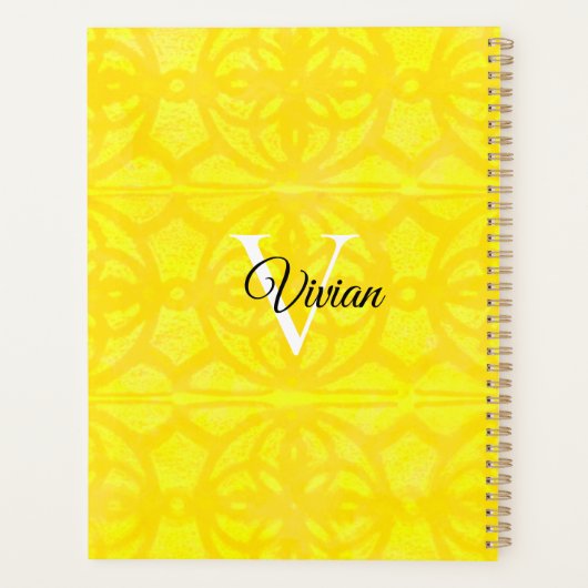Heldergele Batik Elegante Monogram Naam Planner (Achterkant)