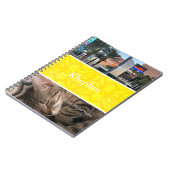 Heldergele Batik fotocollage, rand, naam Notitieboek (Linkerzijde)