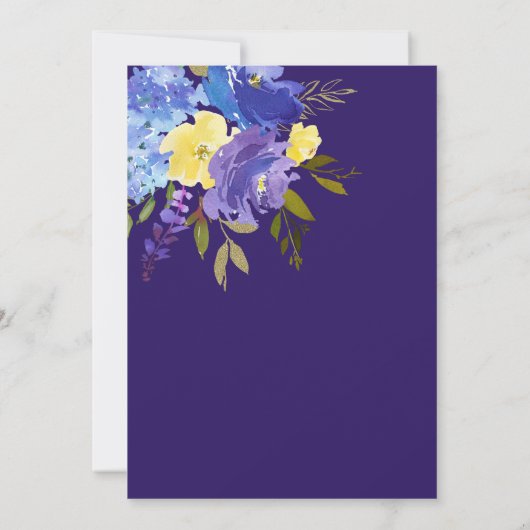 Heldergele blauwe bloemen met een bruiloft kaart (Achterkant)