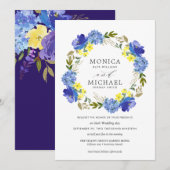 Heldergele blauwe bloemen met een bruiloft kaart (Voorkant / Achterkant)