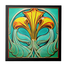 Heldergele bloemen Art Deco keramische Tegel Tegeltje