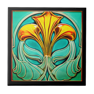 Heldergele bloemen Art Deco keramische Tegel Tegeltje