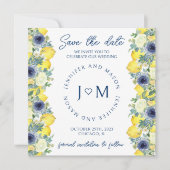 Heldergele bloemencitroen thema Save the date Kaart (Voorkant)