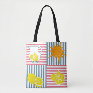 Heldergele citroenen, oranje zon, zomerknalen tote bag