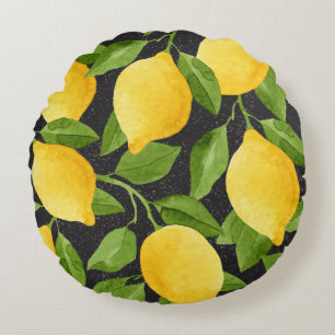 Heldergele citroenen Waterverf naadloos Rond Kussen