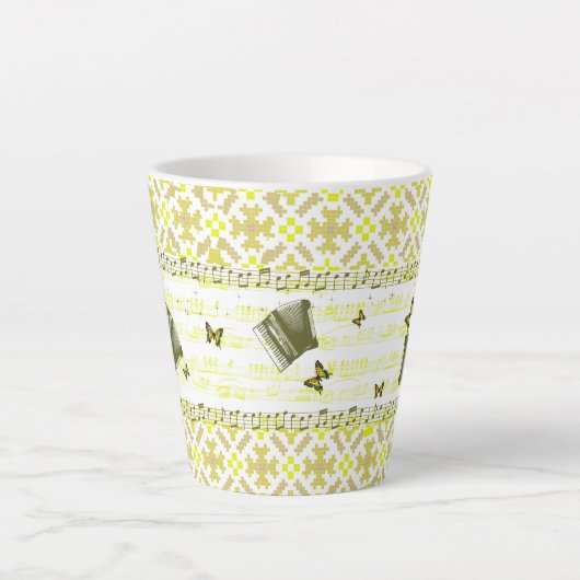 Heldergele cordion Music Latte Mok (Voorkant)