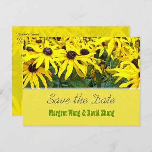 Heldergele dagbloemen in de zomer sparen de datum aankondigingskaart (Voorkant / Achterkant)