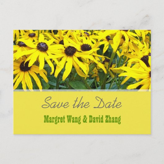 Heldergele dagbloemen in de zomer sparen de datum aankondigingskaart (Voorkant)