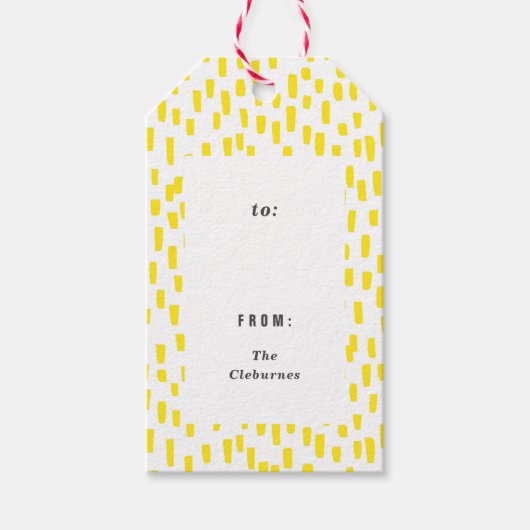 Heldergele dashing cadeaulabel (Voorkant)