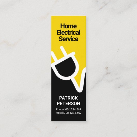 Heldergele elektrische stekker mini visitekaartje (Voorkant)