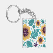 Heldergele en Blauwgroen bloemen op witte achtergr Sleutelhanger (Voorkant Links)
