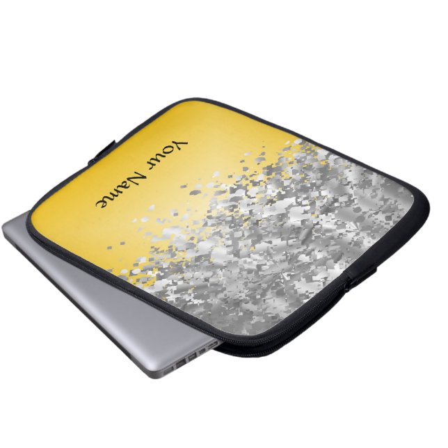 Heldergele en nepglitter laptop sleeve (Voorkant onderkant)