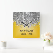 Heldergele en nepglitter vierkante klok (Huis)