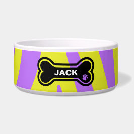 Heldergele en Paarse gepersonaliseerde hond Voerbakje