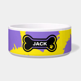 Heldergele en Paarse gepersonaliseerde hond Voerbakje