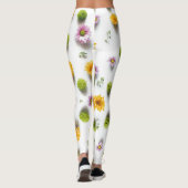 Heldergele en roze zinnia op witte achtergrond leggings (Achterkant)