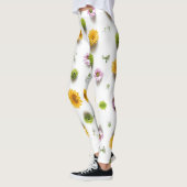 Heldergele en roze zinnia op witte achtergrond leggings (Links)