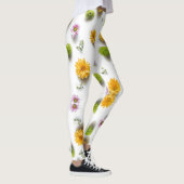 Heldergele en roze zinnia op witte achtergrond leggings (Rechts)
