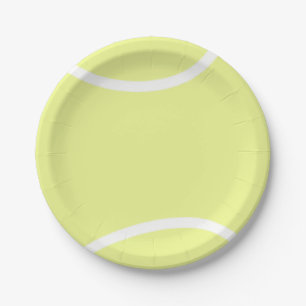 Heldergele en witte tennisbak papieren bordje