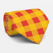 Heldergele gingham in rood en Sinaasappel geruit Stropdas (Opgerold)