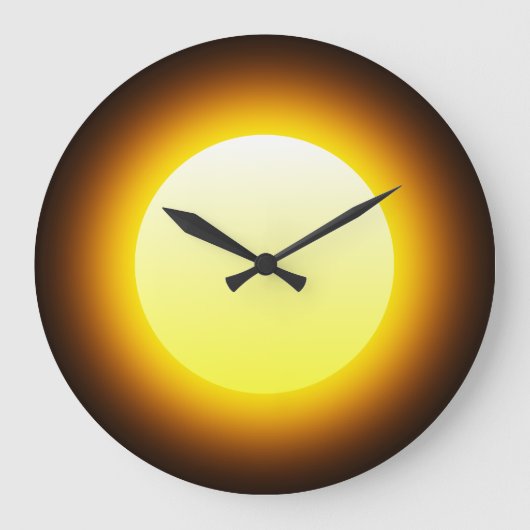 Heldergele gloeiende zon op zwart grote klok (Voorkant)