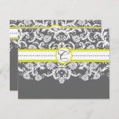 Heldergele houtskool grijs damast receptie Kaart (Voorkant / Achterkant)