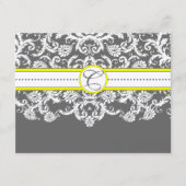 Heldergele houtskool grijs damast receptie Kaart (Voorkant)