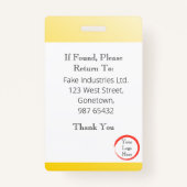 Heldergele identiteitskaart Fade (verticaal/portre Badge (Achterkant)