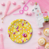 Heldergele kinder leuke bubbels rond verjaardagscu papieren bordje (Feest)