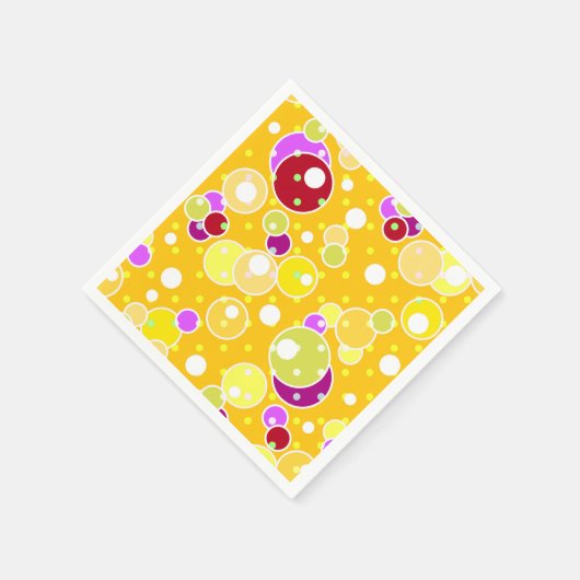 Heldergele kinder leuke bubbels rond verjaardagscu servet (Hoek)