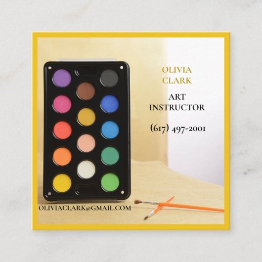 Heldergele kunstenaar / tutor / opvoeder kunstlera vierkante visitekaartje (Voorkant)