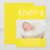 Heldergele laurierkrans Baby foto doop Kaart (Voorkant / Achterkant)