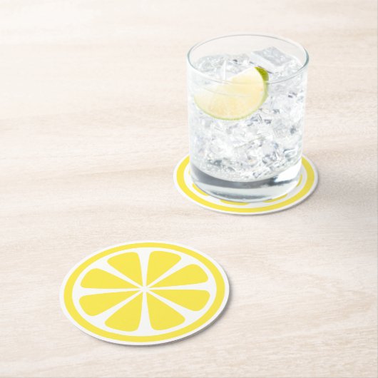 Heldergele leemon Slice Round Paper-Onderzetter Ronde Kartonnen Onderzetter (Insitu)