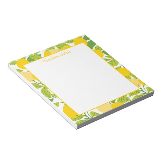 Heldergele lemonpatroontpanning notitieblok (Schuin)