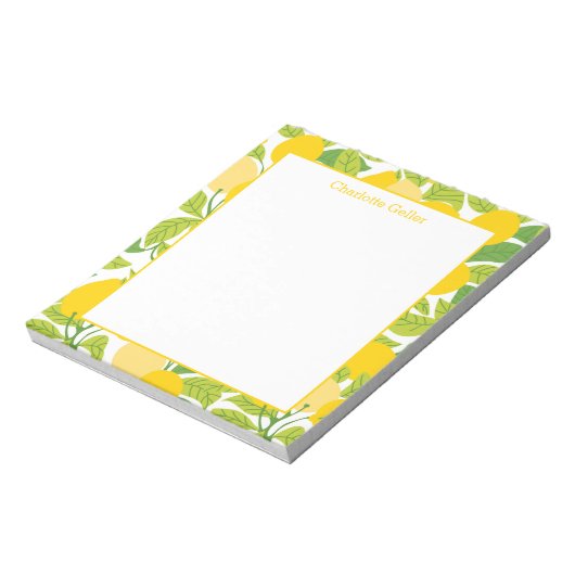 Heldergele lemonpatroontpanning notitieblok (Linkerzijde)