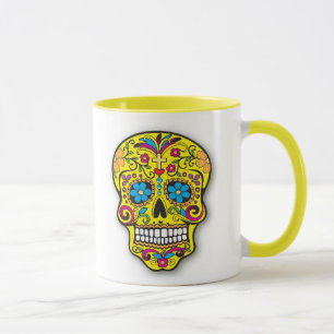 Heldergele Mexicaanse suikerschedel Dag van de doo Mok