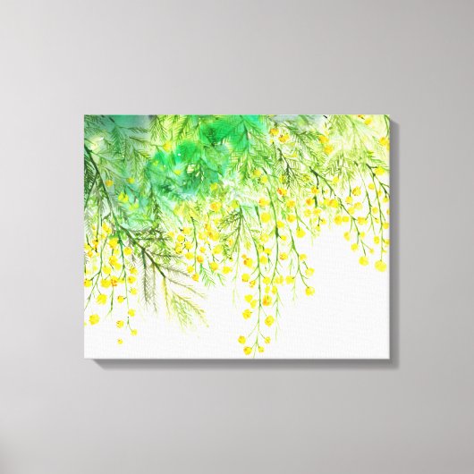 Heldergele Mimosa Waterverf Bloemenschilderij Canvas Afdruk (Voorkant)