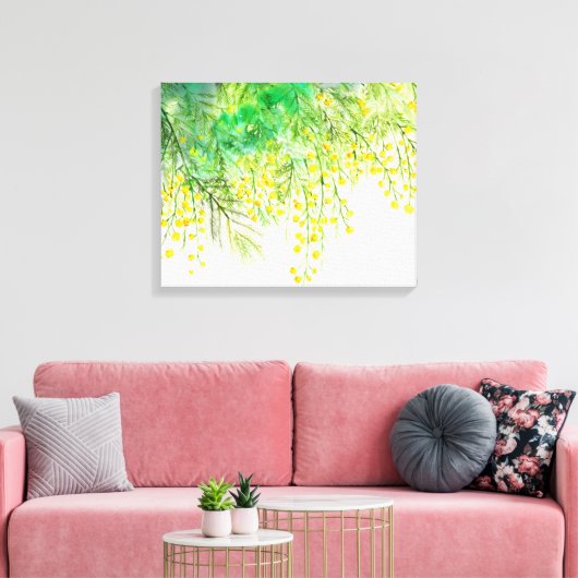 Heldergele Mimosa Waterverf Bloemenschilderij Canvas Afdruk (Insitu (Woonkamer))