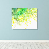 Heldergele Mimosa Waterverf Bloemenschilderij Canvas Afdruk (Insitu (Houten vloer))