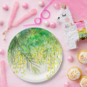 Heldergele Mimosa Waterverf Bloemenschilderij Papieren Bordje (Feest)